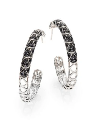 Shop John Hardy Naga Black Sapphire & Sterling Silver Cutout Lava Hoop Earrings In Silver-black
