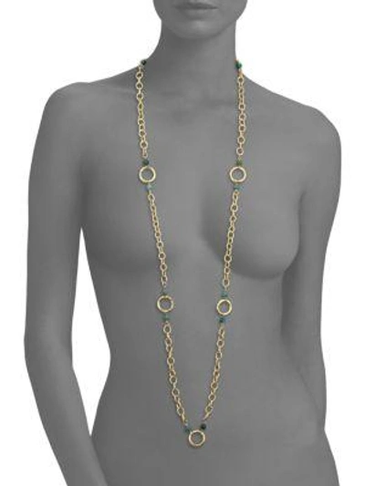 Shop Stephanie Kantis Infinity Green Moss Agate Beaded Station Necklace In Gold Green