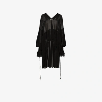 Shop Saint Laurent Silk Blouse With Asymmetric Hem In Black