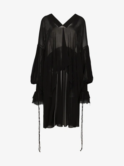 Shop Saint Laurent Silk Blouse With Asymmetric Hem In Black