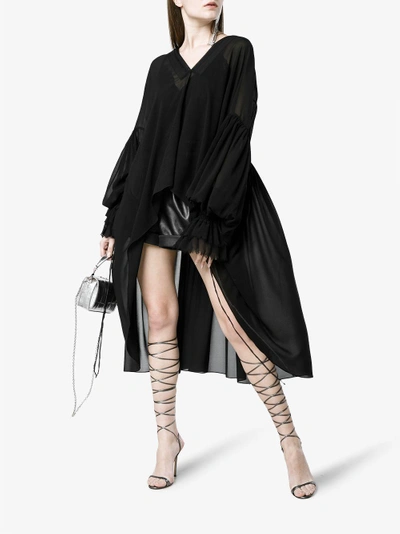 Shop Saint Laurent Silk Blouse With Asymmetric Hem In Black