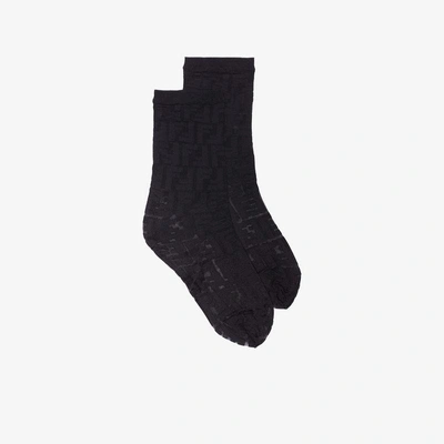Shop Fendi Logo Embroidered Socks In Black
