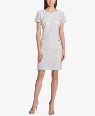 Shop Tommy Hilfiger Lace Shift Dress In Silver/white