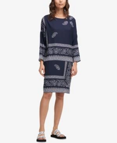 Shop Dkny Printed Shift Dress In Heritage Navy