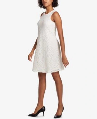 Shop Tommy Hilfiger Sleeveless Lace Shift Dress In Ivory