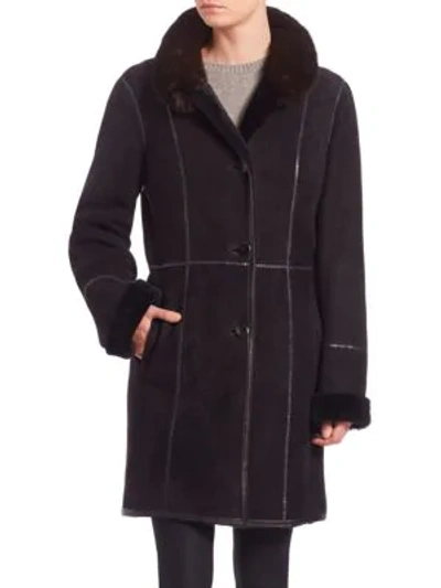Shop The Fur Salon Shearling Mink-collar Coat In Blue Brown