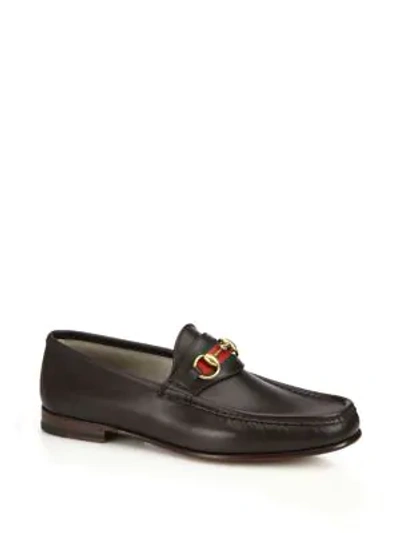 Shop Gucci Leather Horsebit Loafers In Dark Brown