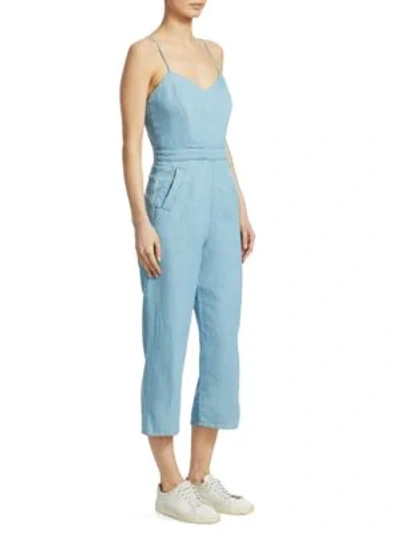 Shop Mother Cotton Chambray Jumpsuit In Songbird