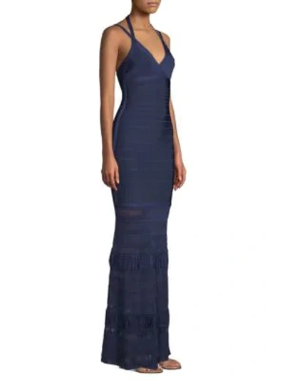 Shop Herve Leger Bandage Knit Gown In Classic Blue