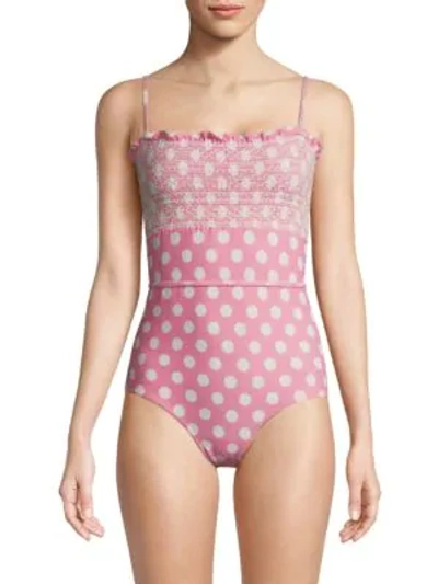 Shop Lisa Marie Fernandez Selena One-piece Bikini In Pink Cream Polkadot