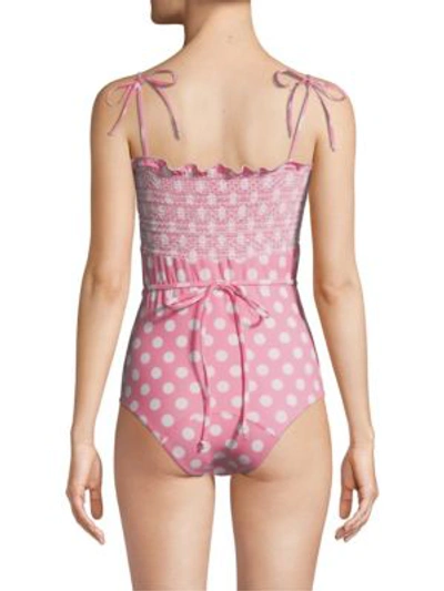 Shop Lisa Marie Fernandez Selena One-piece Bikini In Pink Cream Polkadot