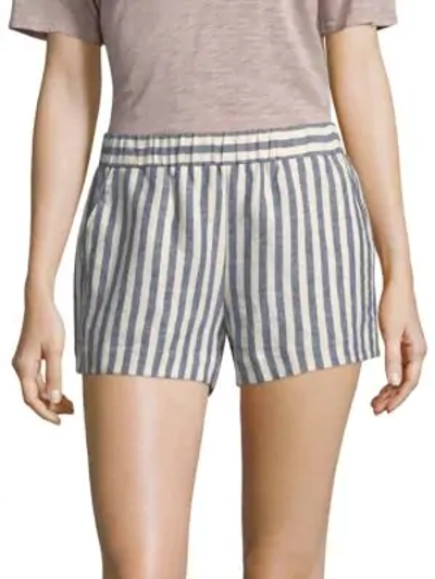 Shop Splendid Striped Linen Shorts In Off White Blue