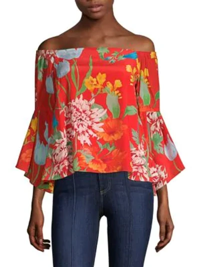Shop Alice And Olivia Shera Off-the-shoulder Top In Greenwich Garden Poppy