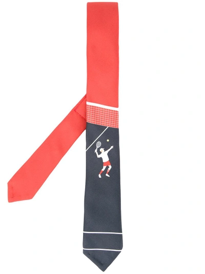 Shop Thom Browne Classic Necktie In Engineered Tennis Boy Printed Silk Tie In Red
