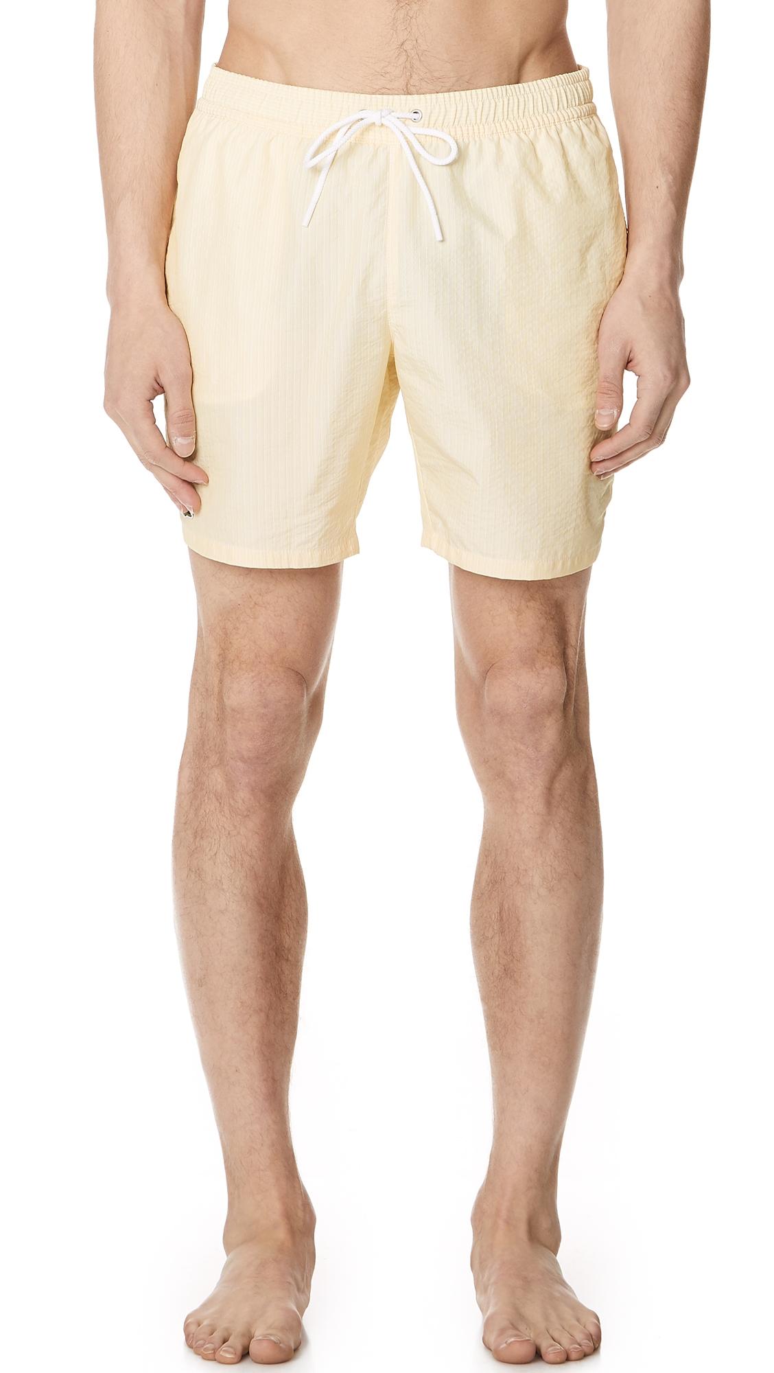 lacoste striped swim shorts