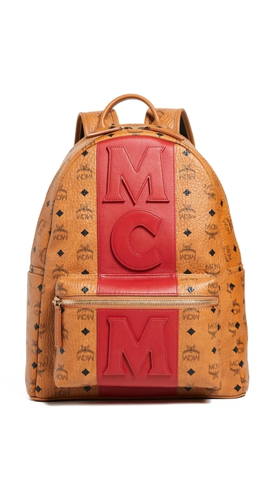Shop Mcm Stark Medium Stripe Backpack In Cognac