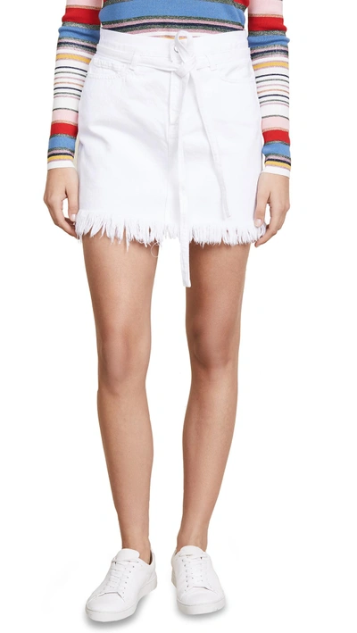 Shop Frame Le High Mini Belted Skirt With Raw Hem In Blanc