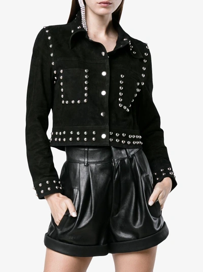 Shop De La Vali Billy Ray Studded Cropped Suede Jacket In Black