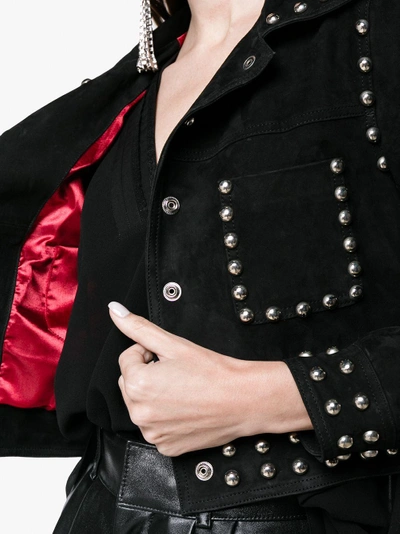 Shop De La Vali Billy Ray Studded Cropped Suede Jacket In Black