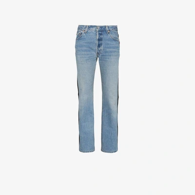 Shop Vetements Denim And Leather Contrasting Jeans In Blue