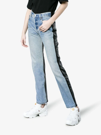 Shop Vetements Denim And Leather Contrasting Jeans In Blue