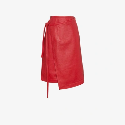 Shop Vetements Wrap Leather Skirt In Red