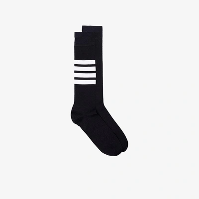 Shop Thom Browne Over The Calf Socks With White 4-bar Stripe In Lightweight Cotton