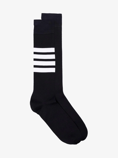 Shop Thom Browne Over The Calf Socks With White 4-bar Stripe In Lightweight Cotton