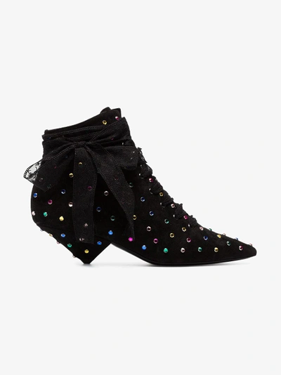 Shop Saint Laurent Black Blaze 45 Crystal Embellished Suede Boots
