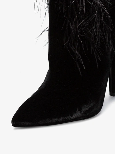 Shop Saint Laurent 'yeti 110' Over-knee-stiefel Mit Federbesatz In Black