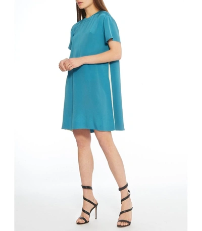Shop Valentino Two-tone Silk Mini Dress In Blue