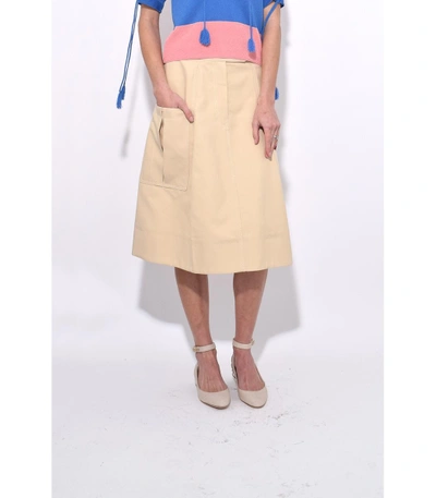 Carven Cotton Gabardine Midi Skirt With Pocket In Barley In Khaki | ModeSens