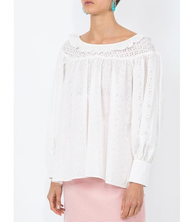 Shop Alexa Chung Embroidered Long-sleeve Blouse In White