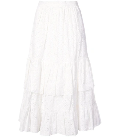 Shop Alexa Chung Embroidered Flared Midi Skirt In White