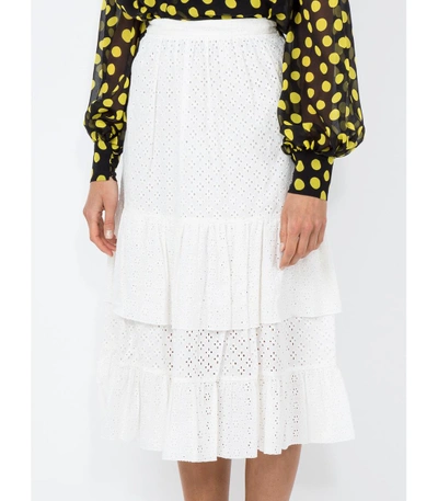Shop Alexa Chung Embroidered Flared Midi Skirt In White