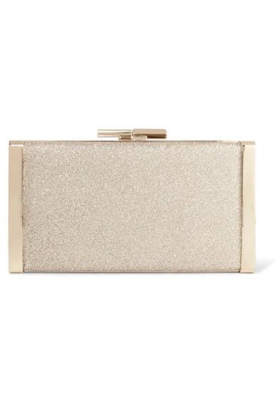 Shop Jimmy Choo J Box Glittered Canvas Clutch In Gold