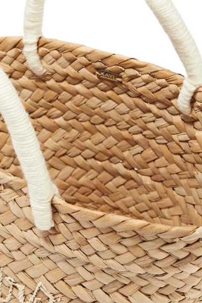 Shop Kayu St Tropez Mini Pompom-embellished Embroidered Woven Straw Tote In Sand