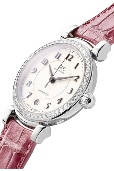 Shop Iwc Schaffhausen Da Vinci Automatic 36mm Stainless Steel, Alligator And Diamond Watch In Silver