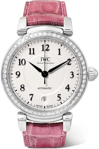Shop Iwc Schaffhausen Da Vinci Automatic 36mm Stainless Steel, Alligator And Diamond Watch In Silver