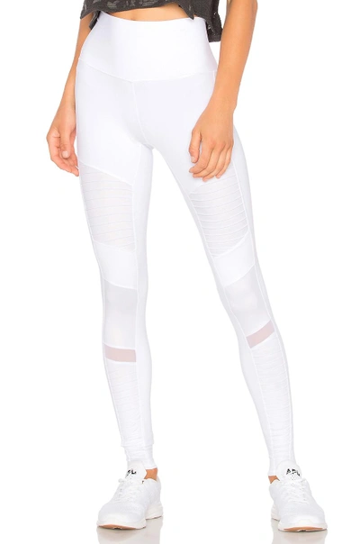 Shop Alo Yoga High Waist Moto Legging In White & White Glossy