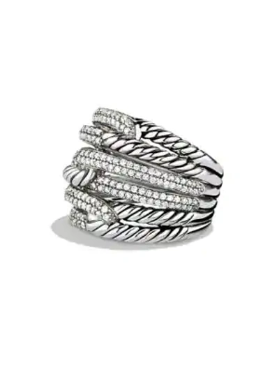 Shop David Yurman Labyrinth Triple-loop Ring With Diamonds In Silver