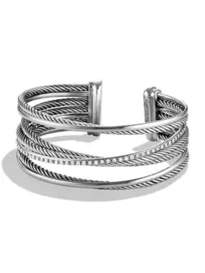 Shop David Yurman Women's Crossover Cuff Bracelet With Diamonds In Silver