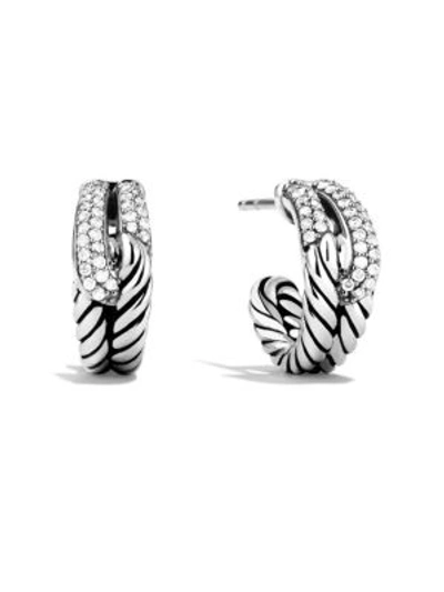 Shop David Yurman Labyrinth Single-loop Earrings With Diamonds In Silver