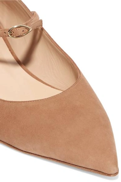 Shop Jennifer Chamandi Lorenzo Suede Point-toe Flats In Sand