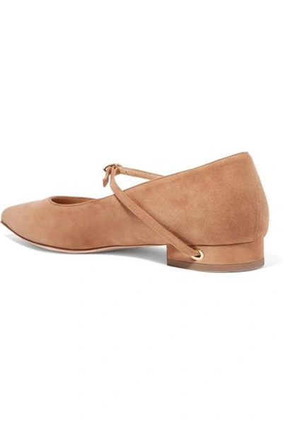 Shop Jennifer Chamandi Lorenzo Suede Point-toe Flats In Sand