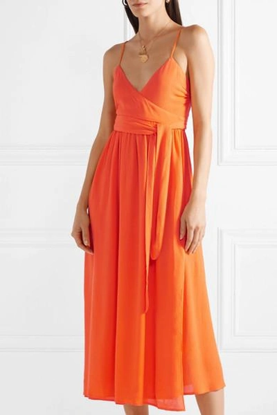 Shop Mara Hoffman Alma Wrap-effect Crepon Midi Dress In Orange