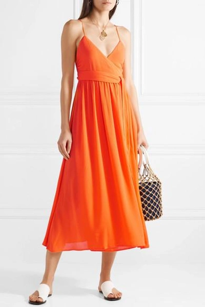 Shop Mara Hoffman Alma Wrap-effect Crepon Midi Dress In Orange