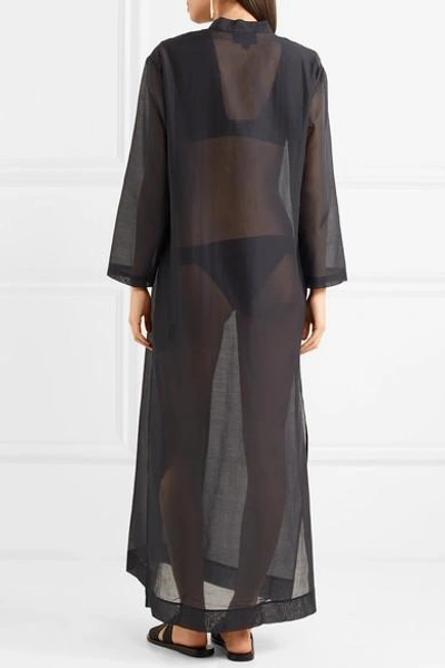 Shop Su Paris Gandu Cotton And Silk-blend Voile Kaftan In Black