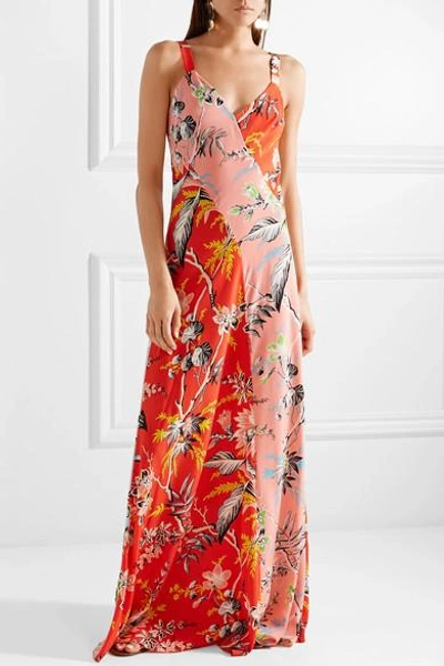 Shop Diane Von Furstenberg Paneled Floral-print Silk Crepe De Chine Maxi Dress