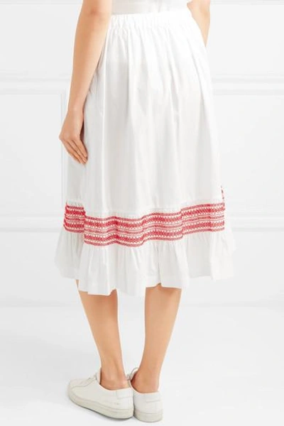 Shop Comme Des Garcons Girl Shirred Cotton-poplin Midi Skirt In White